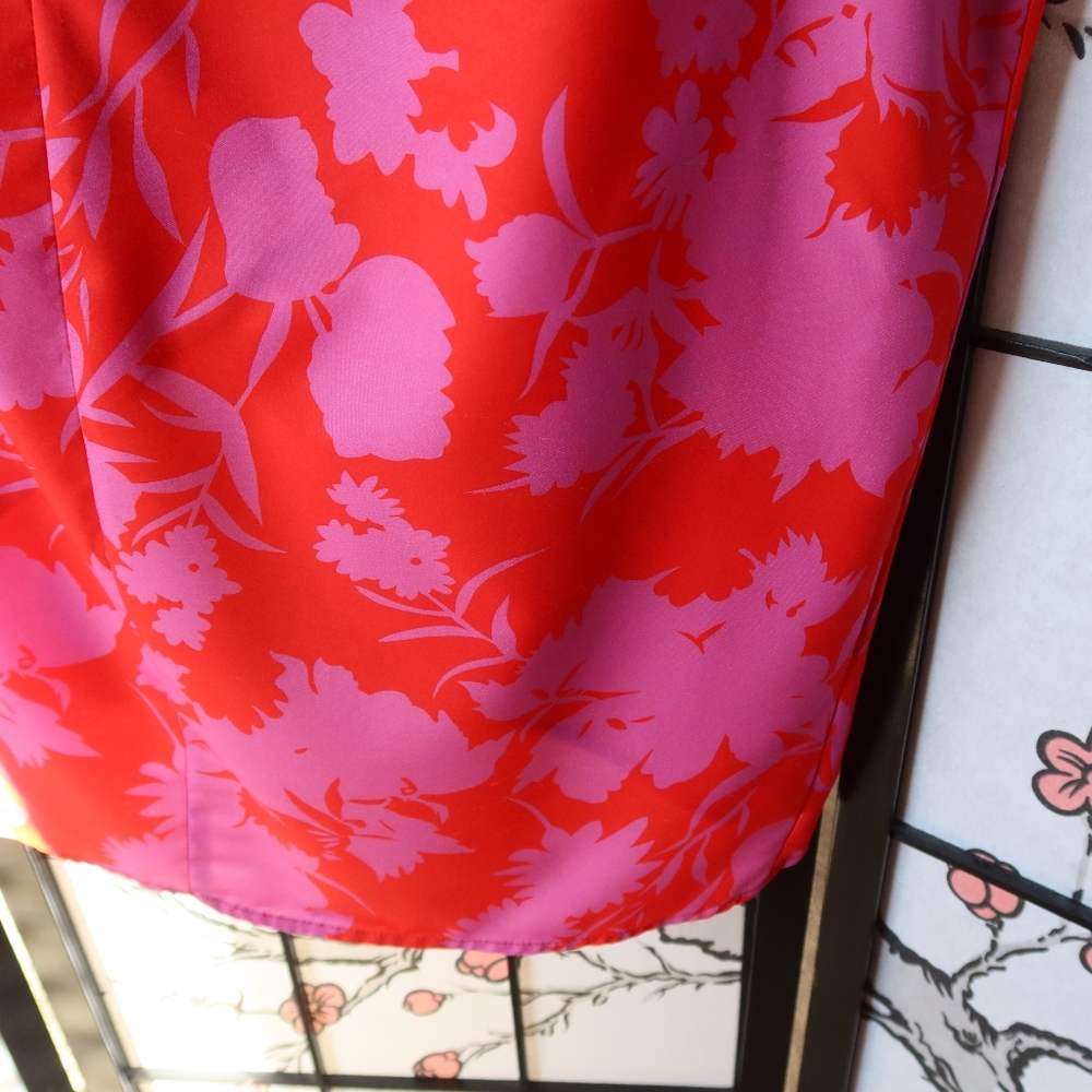 Pink and Red Floral Asymmetrical One Sleeve Off Shoulder Dress - Picture 4 of 12